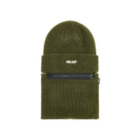 Palace ZIP OFF FACEWARMER P BEANIE THE DEEP GREEN - Colorway