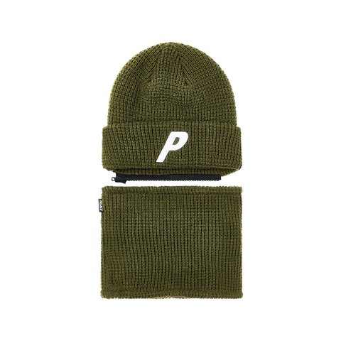 Palace ZIP OFF FACEWARMER P BEANIE THE DEEP GREEN - Colorway