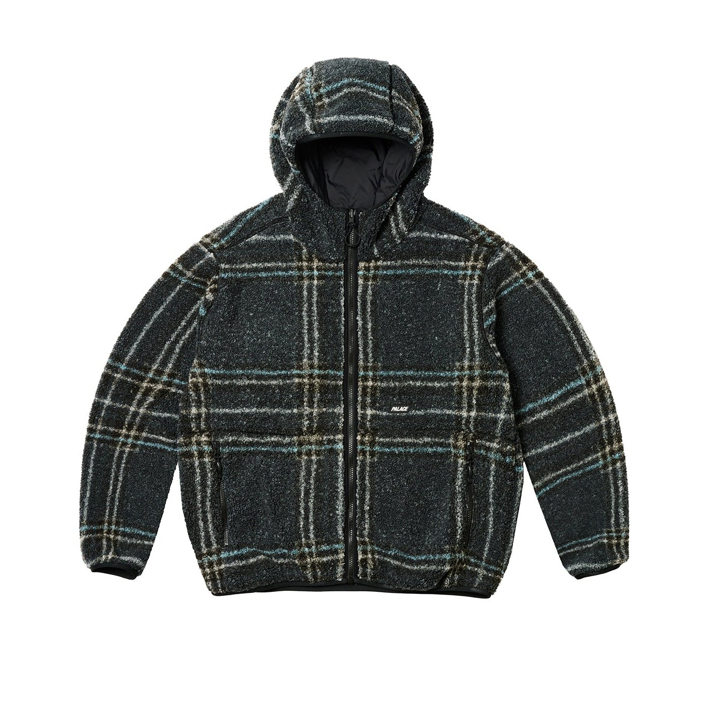 REVERSIBLE CHECK FLEECE JACKET BLACK