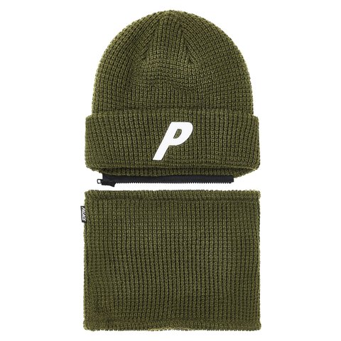 Palace ZIP OFF FACEWARMER P BEANIE THE DEEP GREEN - Colorway