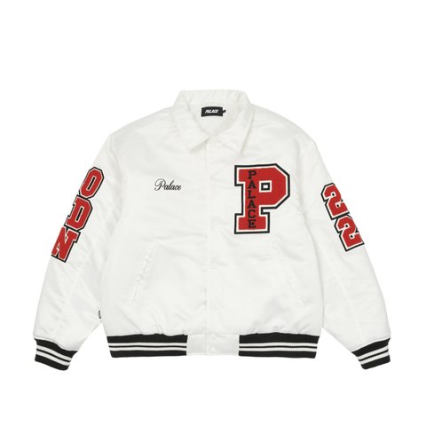 Palace SATIN VARSITY JACKET WHITE - Colorway