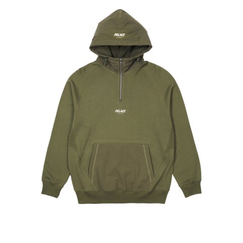 Palace 1/4 ZIP COTTON PANEL HOOD OLIVE - Colorway