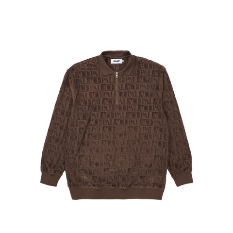 Palace DOMINO JACQUARD 1/4 ZIP POLO CREW BROWN - Colorway