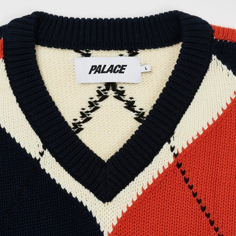 Palace ARGYLE KNIT VEST NAVY / ORANGE - Colorway