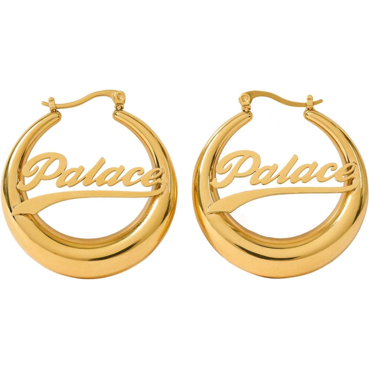 PALACE SCRIPT HOOP EARRINGS GOLD PLATED
