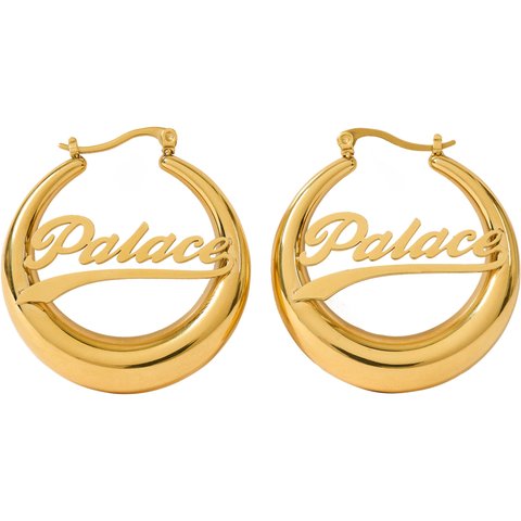 Palace PALACE SCRIPT HOOP EARRINGS GOLD PLATED - $98.00