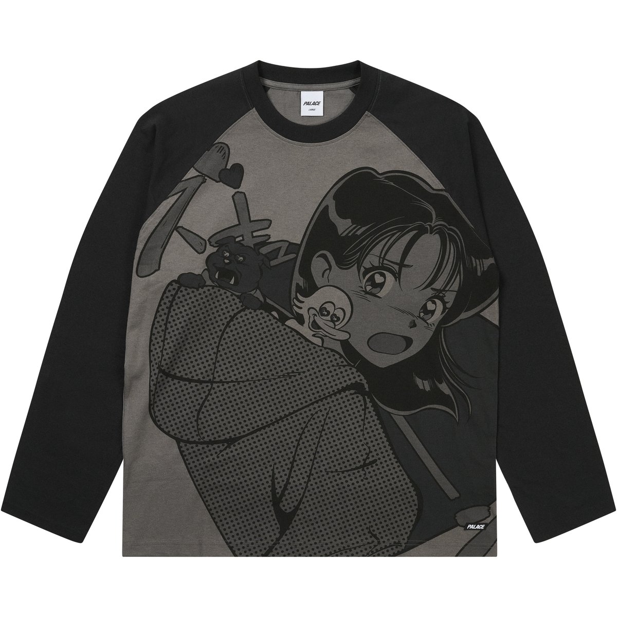 Palace REAR VIEW RAGLAN LONGSLEEVE BLACK / MONO (Winter 2025) - $88.00