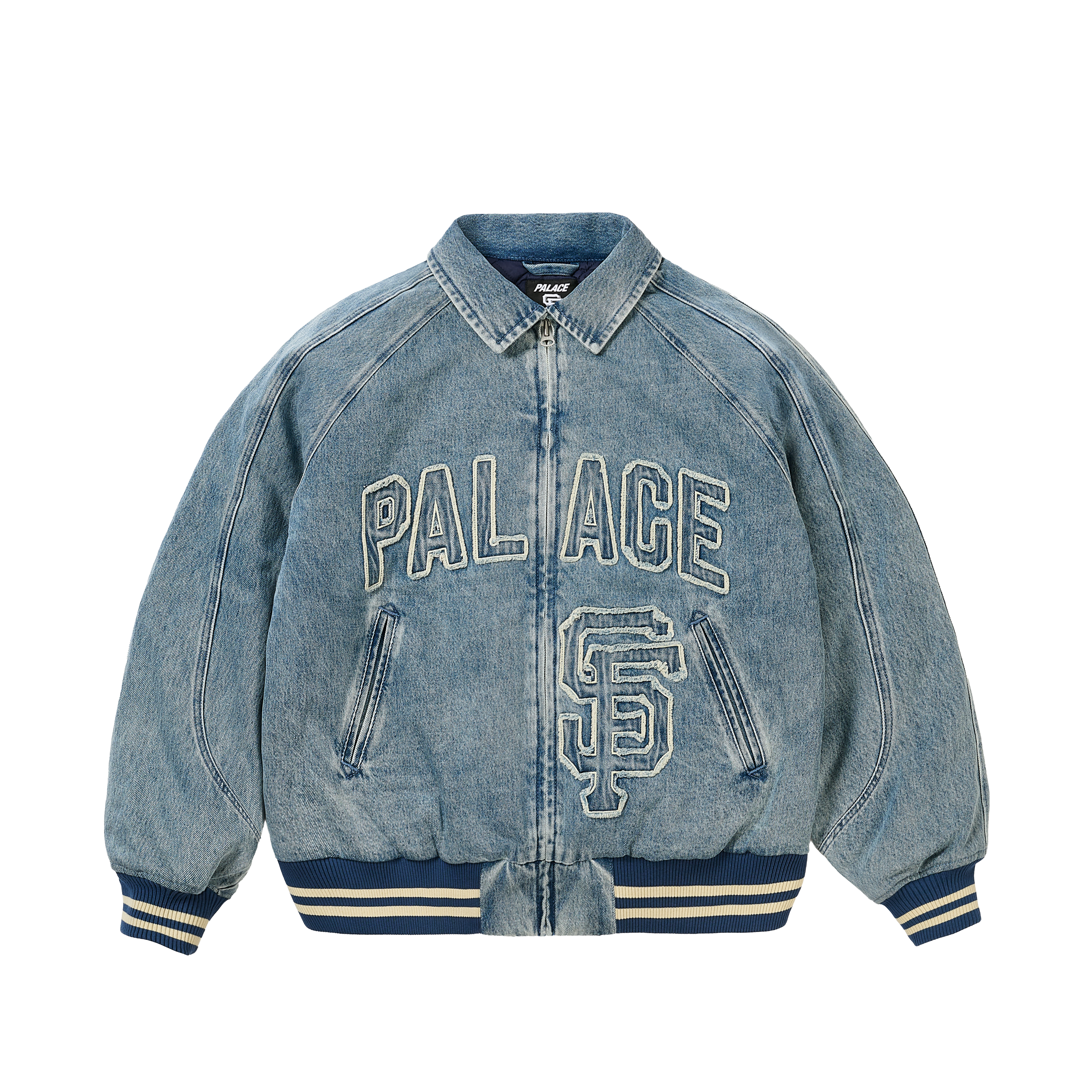 PALACE SAN FRANCISCO GIANTS DENIM VARSITY JACKET STONE WASH