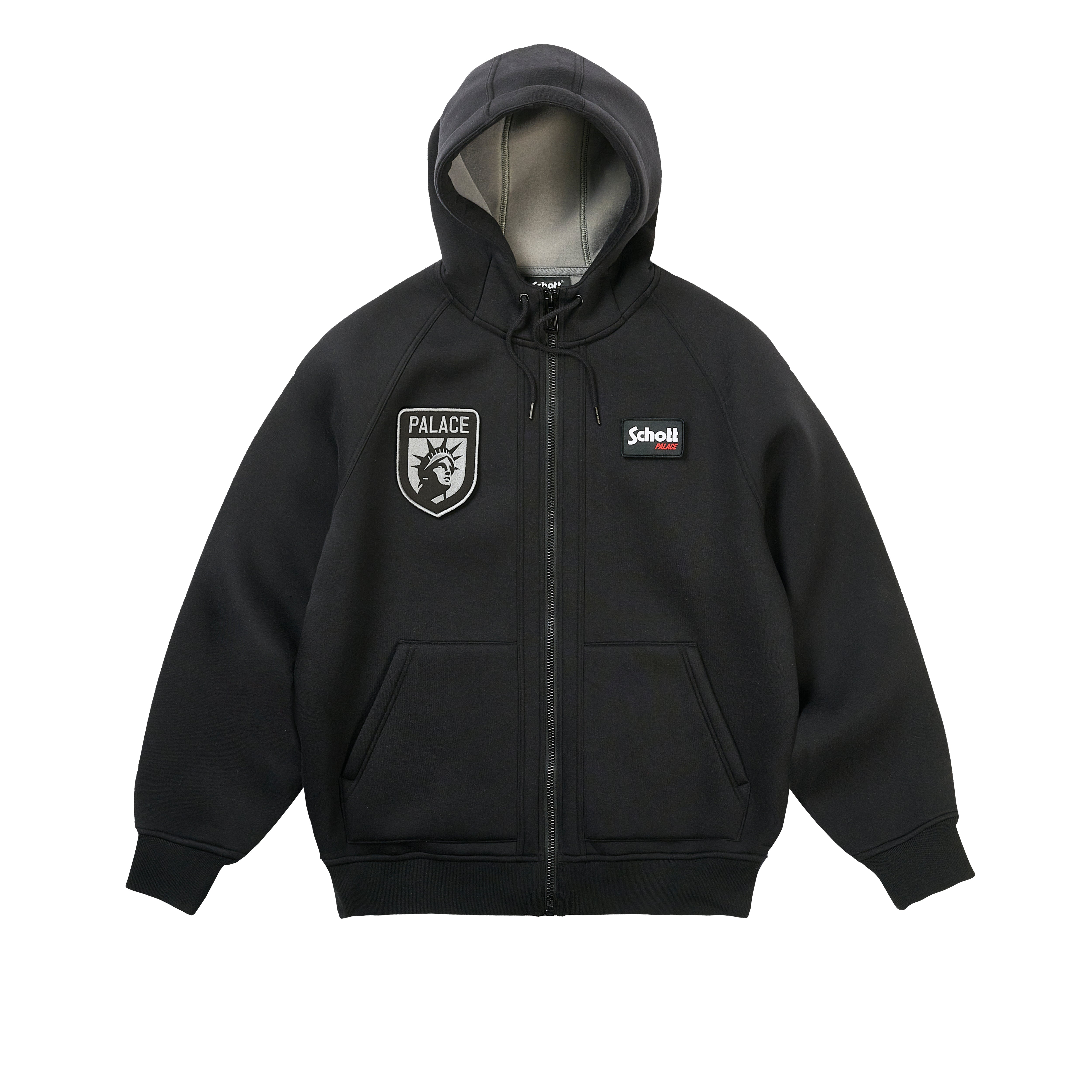 PALACE SCHOTT BONDED FLEECE HOOD BLACK