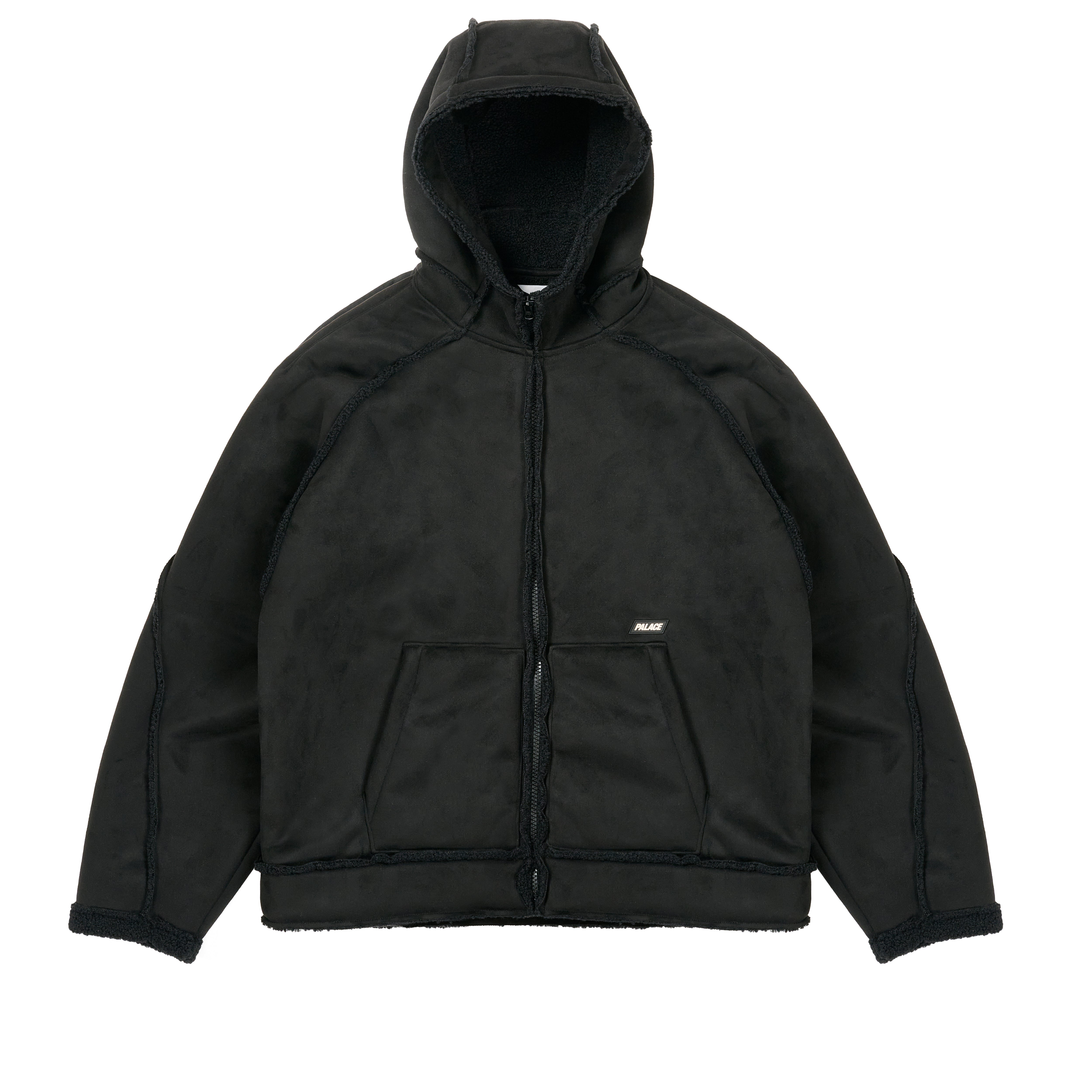 SHERPA FAUX SUEDE HOODED JACKET BLACK