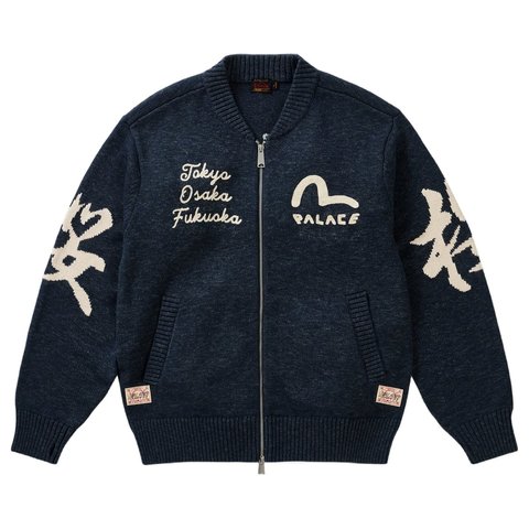 Palace PALACE EVISU ZIP THROUGH CHUNKY KNIT INDIGO